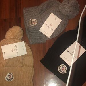 Moncler hats. Tan, Grey, and Black